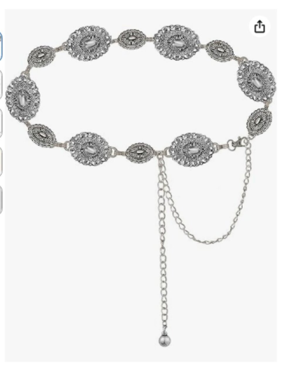 Women's Turquoise Concho Chain Belt Silver Western Cowgirl Waist Belt
